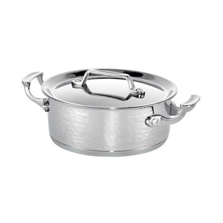 Bon Chef Cucina Casserole Pot W/ Lid, Freeway Finish, Ind Btm, 8 5/8"Dia X 4 1/4"H, 2 Sq Hndls, 3 Qt 60000FREEWAY